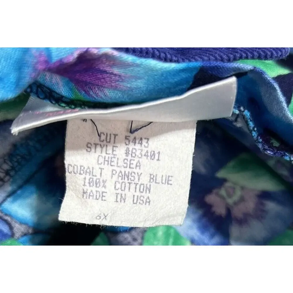 Vintage 80s Girls Dress Floral Pansy Pansies Prairie Cottagecore Blue Size 6X